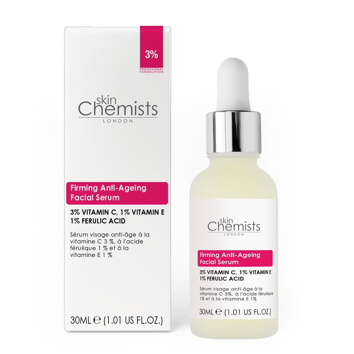Siero viso anti-età con vitamina C al 3%, acido ferulico all'1% e vitamina E all'1% 30ml