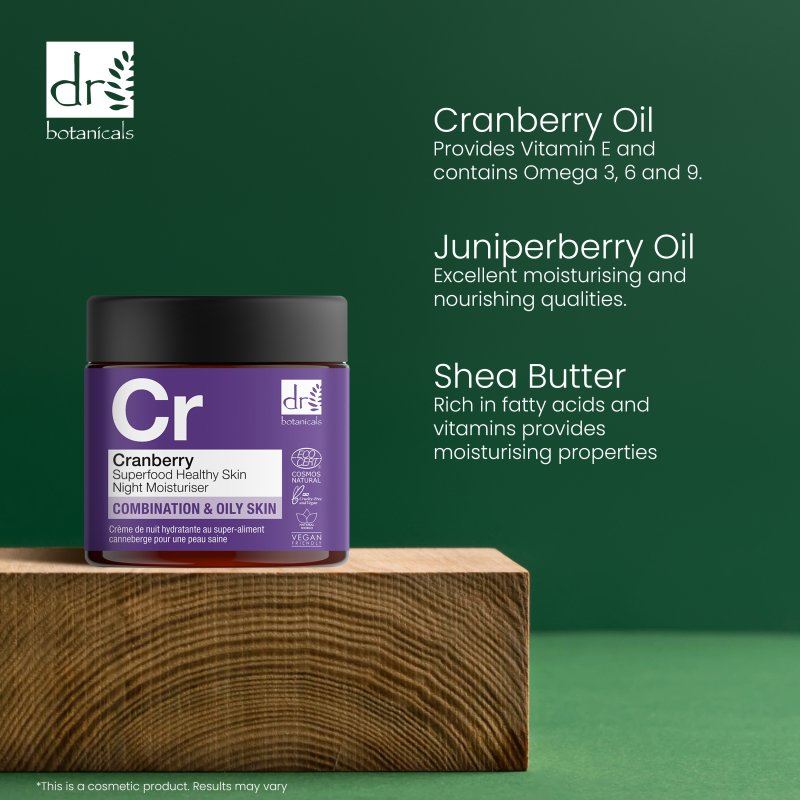 Crème de nuit hydratante pour une peau saine à la canneberge, superaliment 60 ml