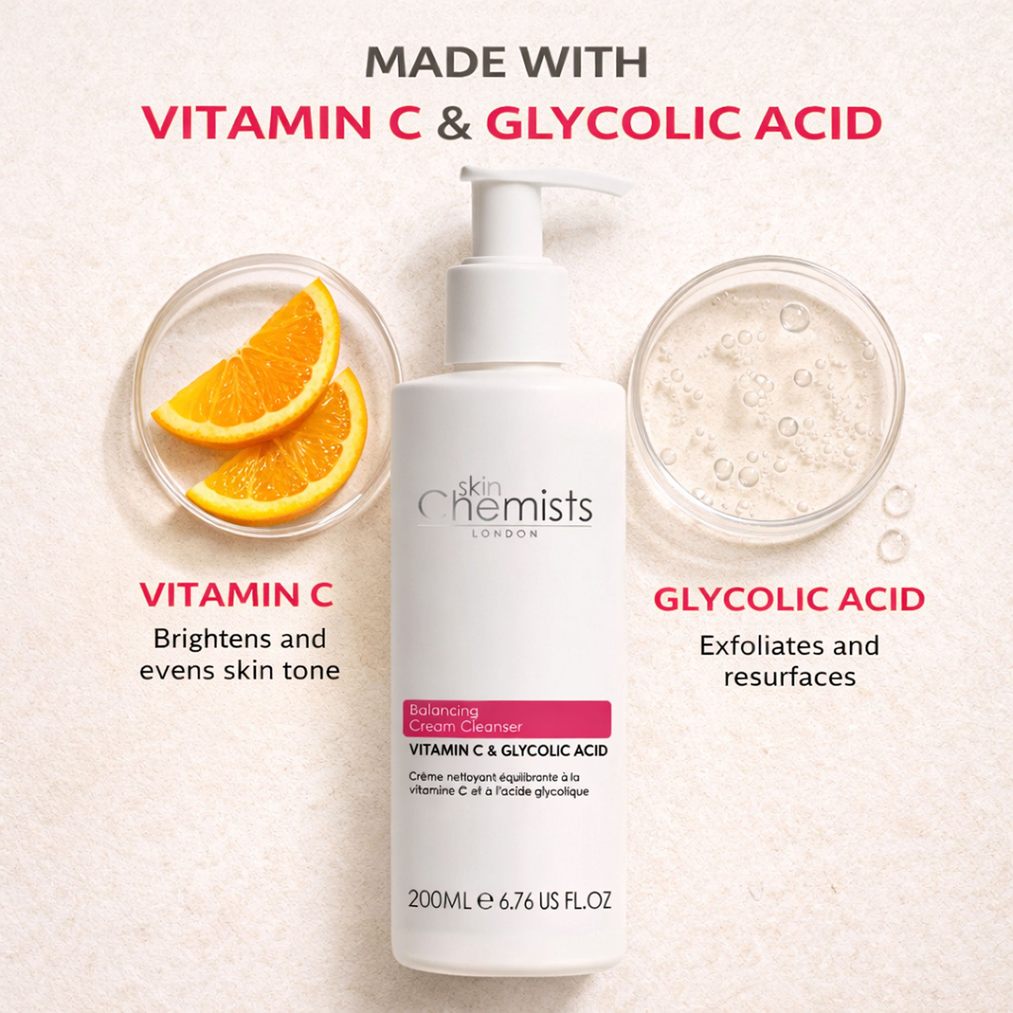 Crème nettoyante équilibrante à la vitamine C et à l'acide glycolique 200 ml