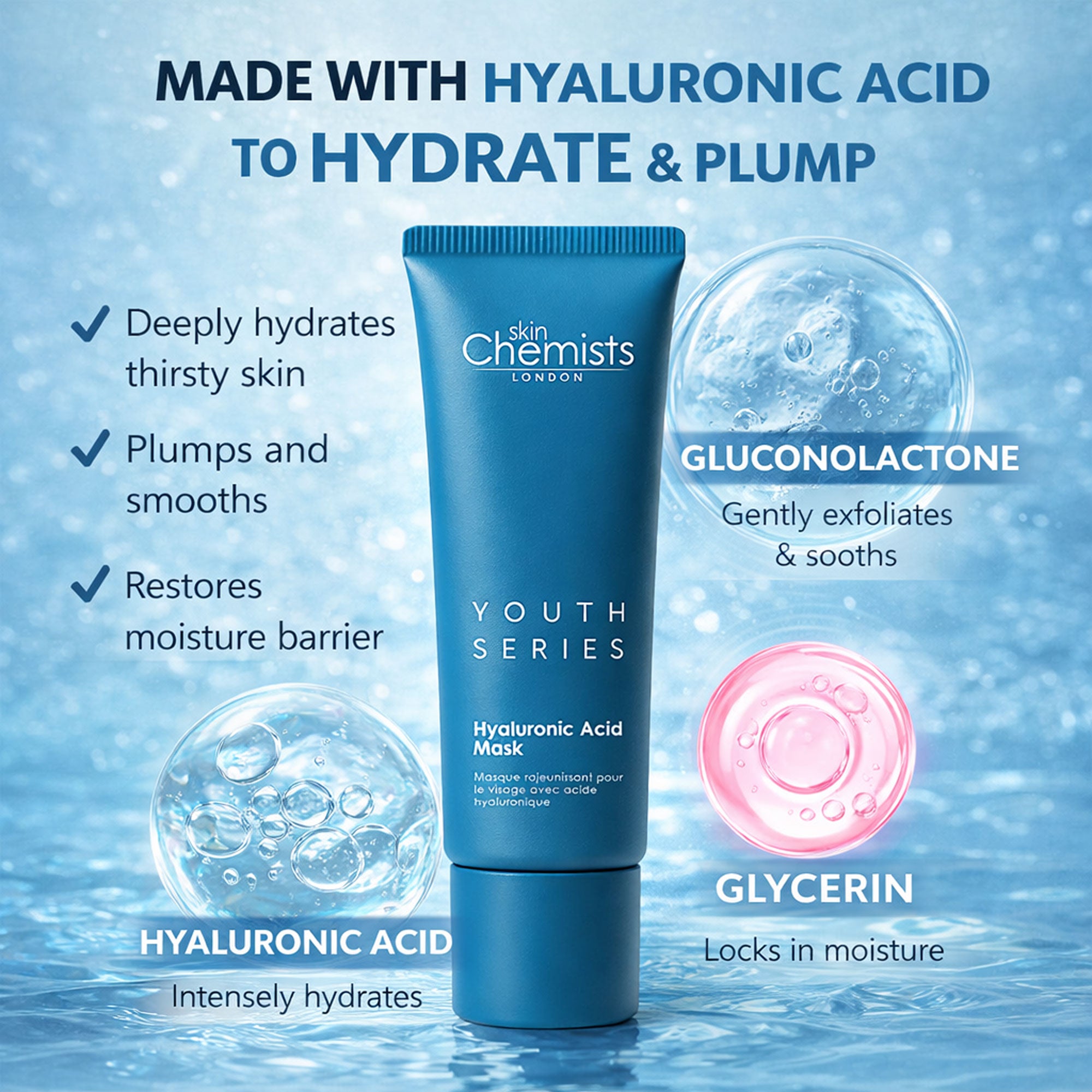 Masque à l'acide hyaluronique 1 % de skinChemists 50 ml