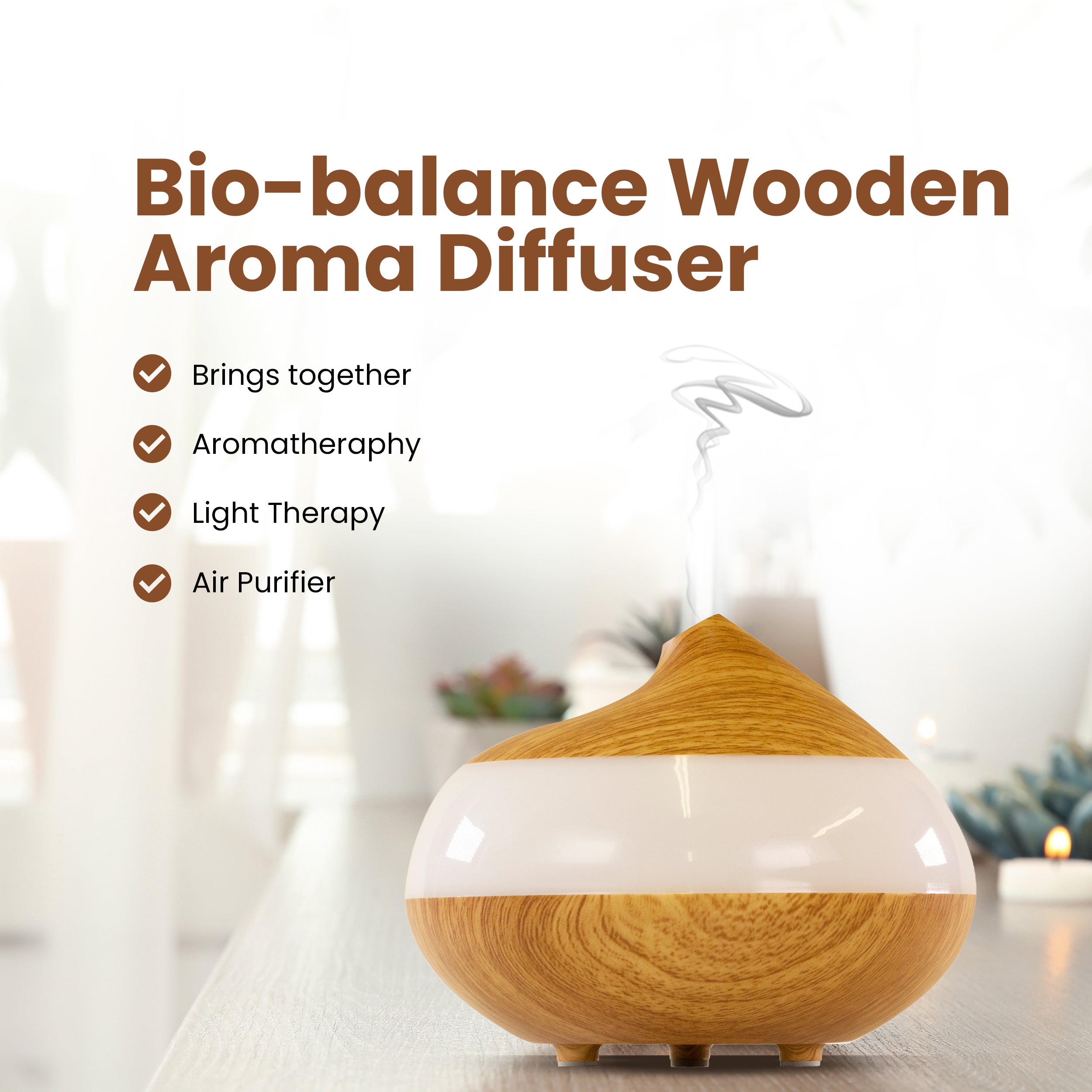 Bio-Balancing Wooden Aroma Digital Diffuser Clear Panel