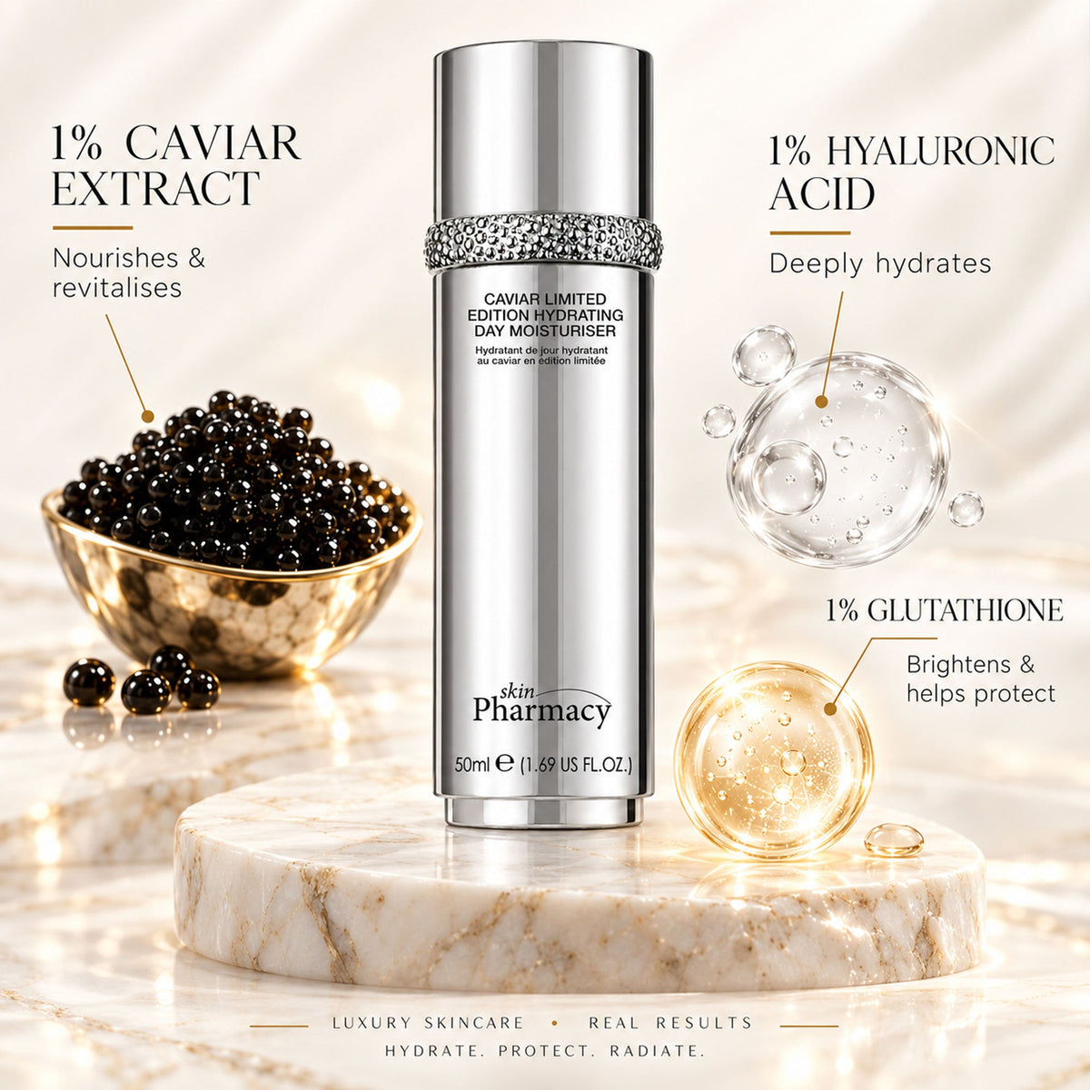 Feuchtigkeitsspendende Anti-Aging-Tagescreme mit Kaviar, Limited Edition, 1 % 50ml