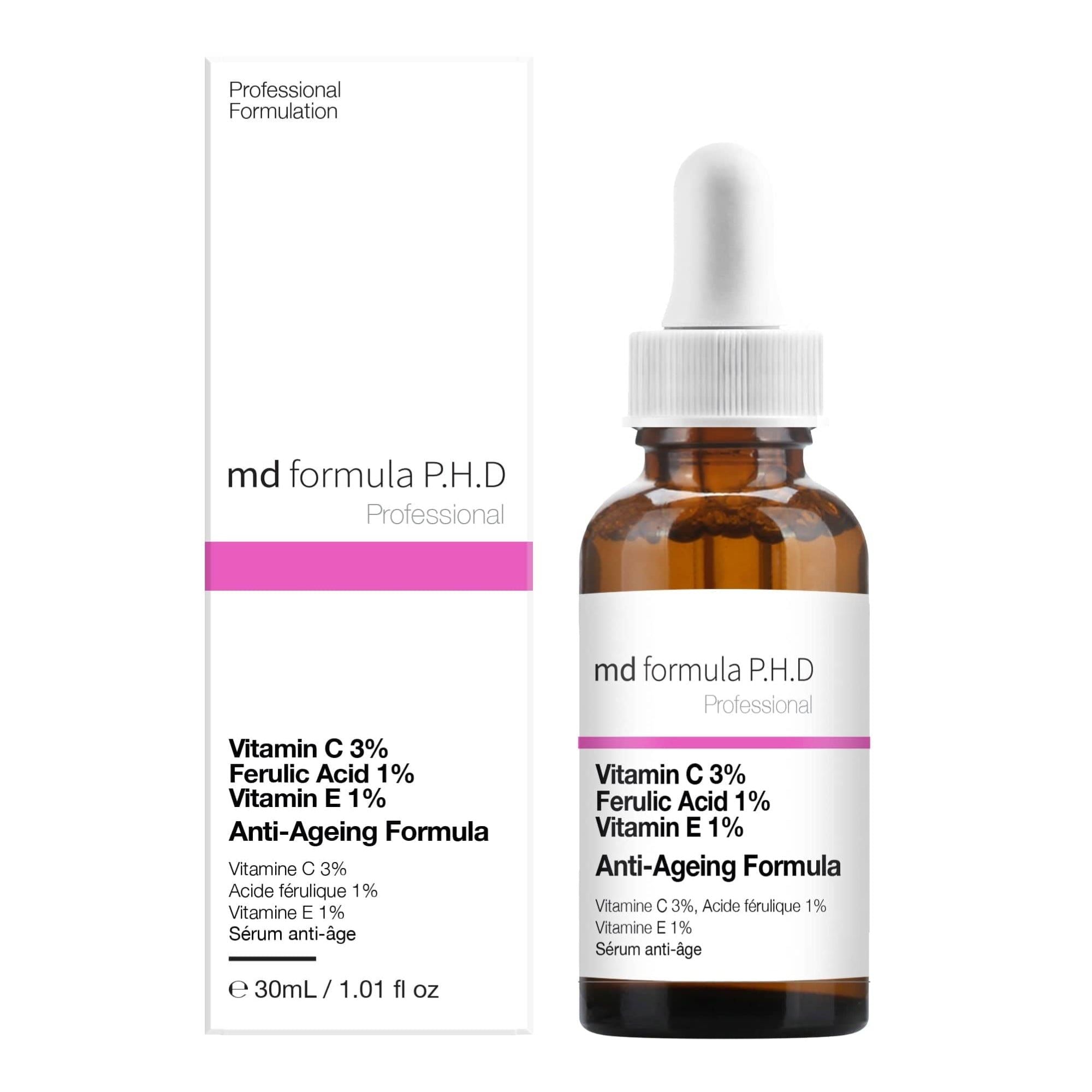 Sérum anti-âge Vitamine C 3 %, Acide férulique 1 %, Vitamine E 1 % - Lot de 2 flacons de 30 ml à prix avantageux