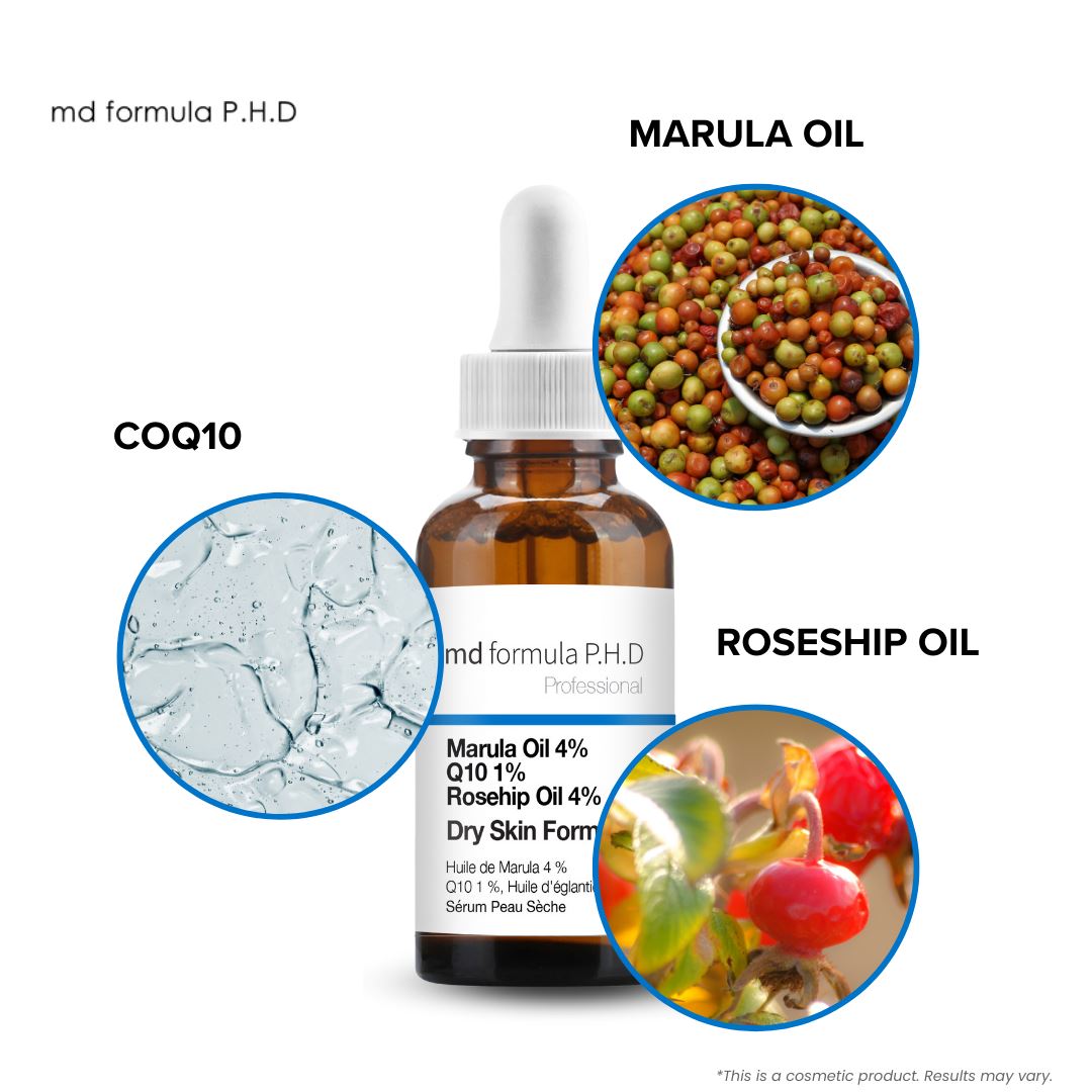 Dry Skin Serum Marula Oil 4%, Q10 1%, Rosehip Oil 4% 30ml Twin Value Savings Pack