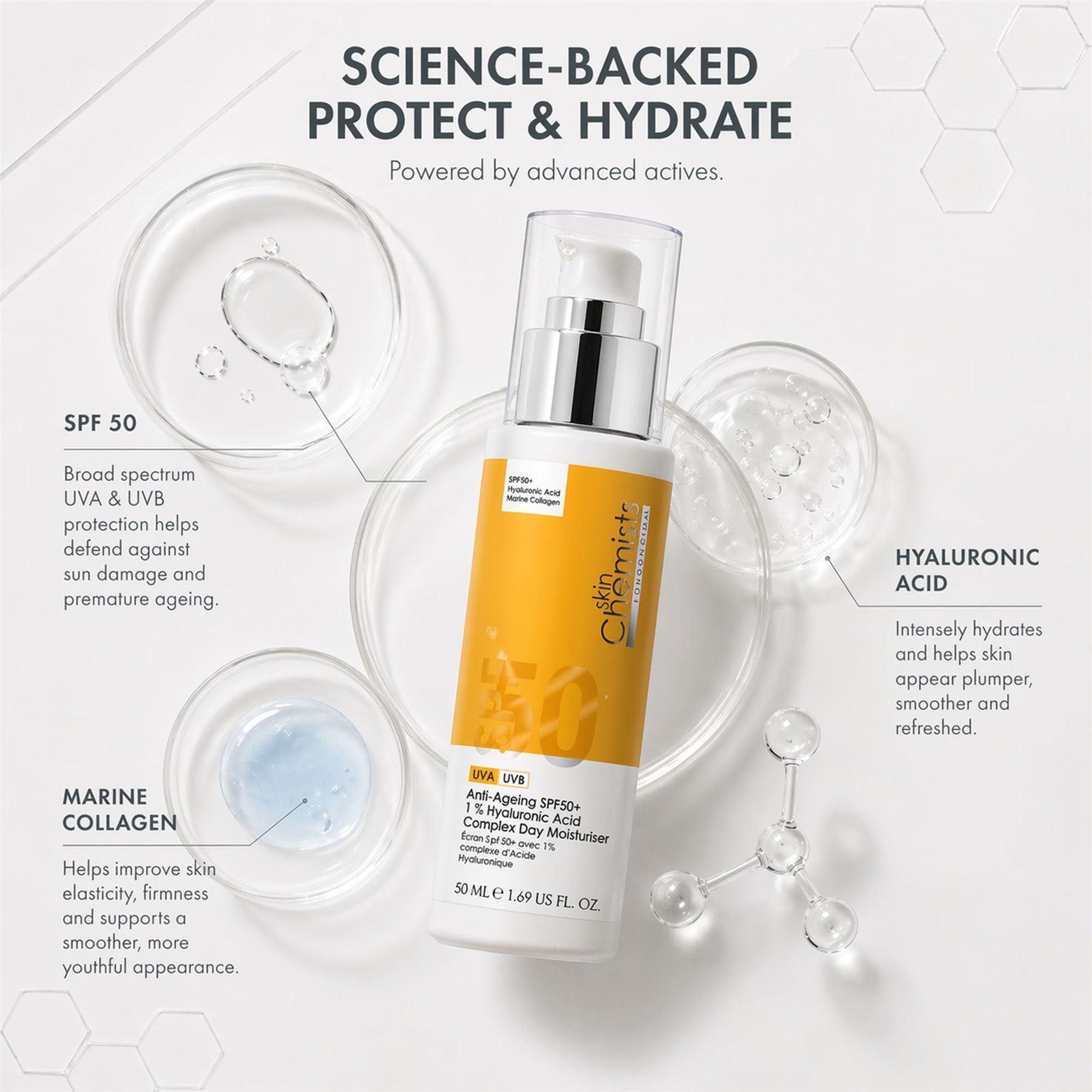 Anti-Aging Tagescreme mit LSF 50, 1 % Hyaluronsäure, 50 ml