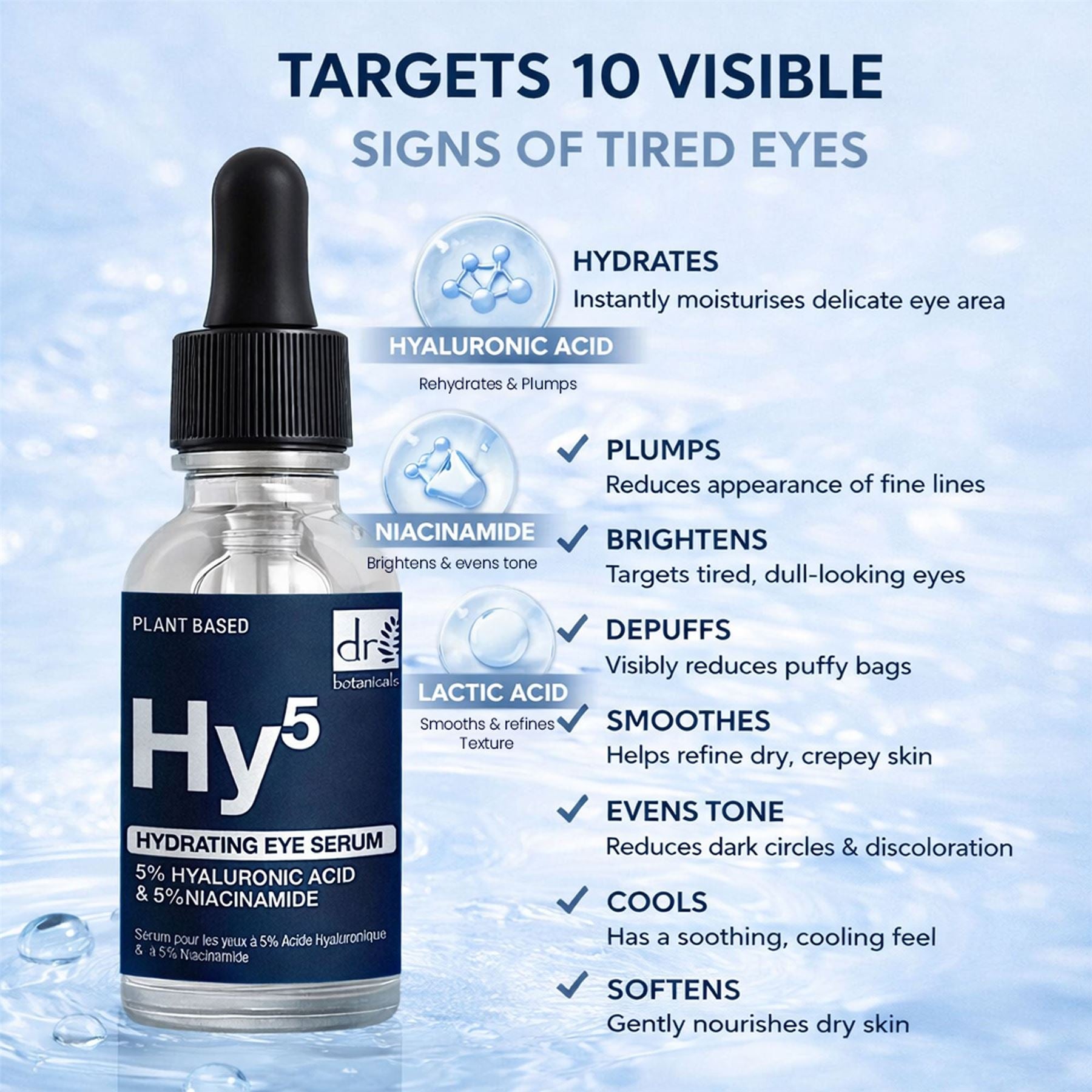 Sérum hydratant pour les yeux à 5 % d'acide hyaluronique et 5 % de niacinamide 15 ml