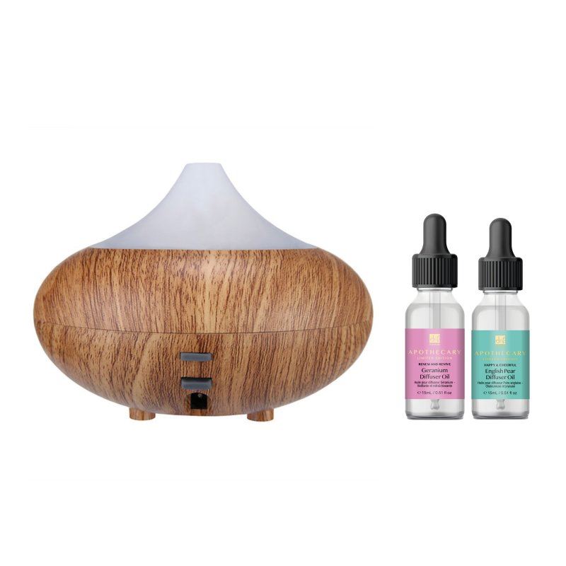 Wooden Aroma Diffuser + Oils Kit: English Pear, Geranium - skinChemists