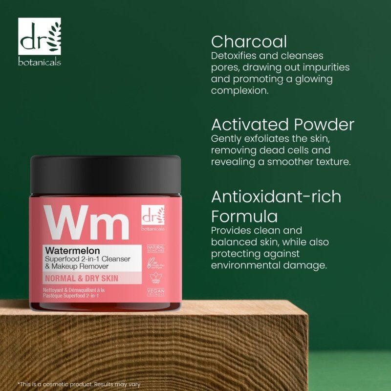 Nettoyant et démaquillant 2 en 1 à la pastèque, superaliment, 60 ml