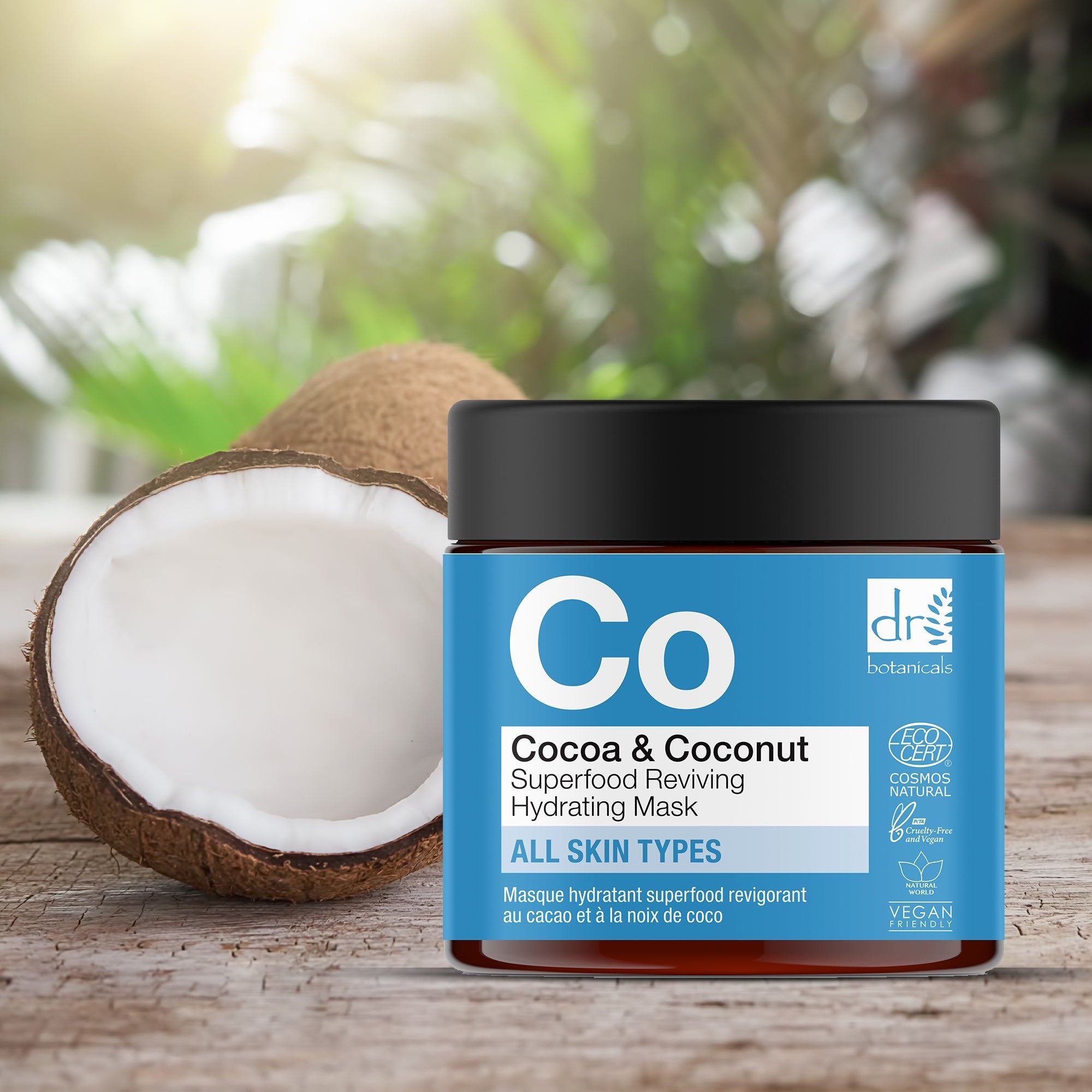 Duo de masques hydratants revitalisants super-alimentaires au cacao et à la noix de coco