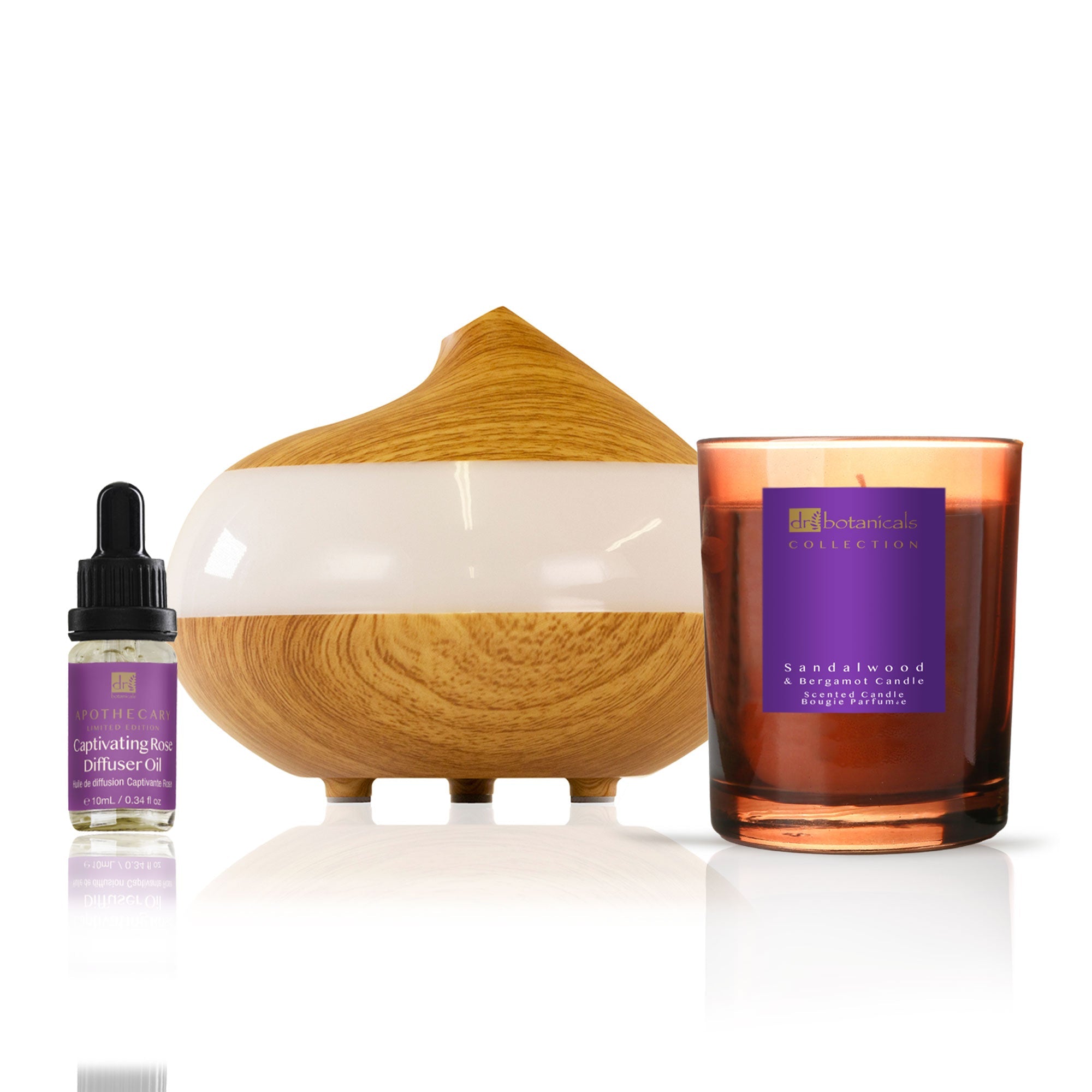 Deluxe Relaxation Rose Diffuser Kit with Sandalwood & Bergamot Candle