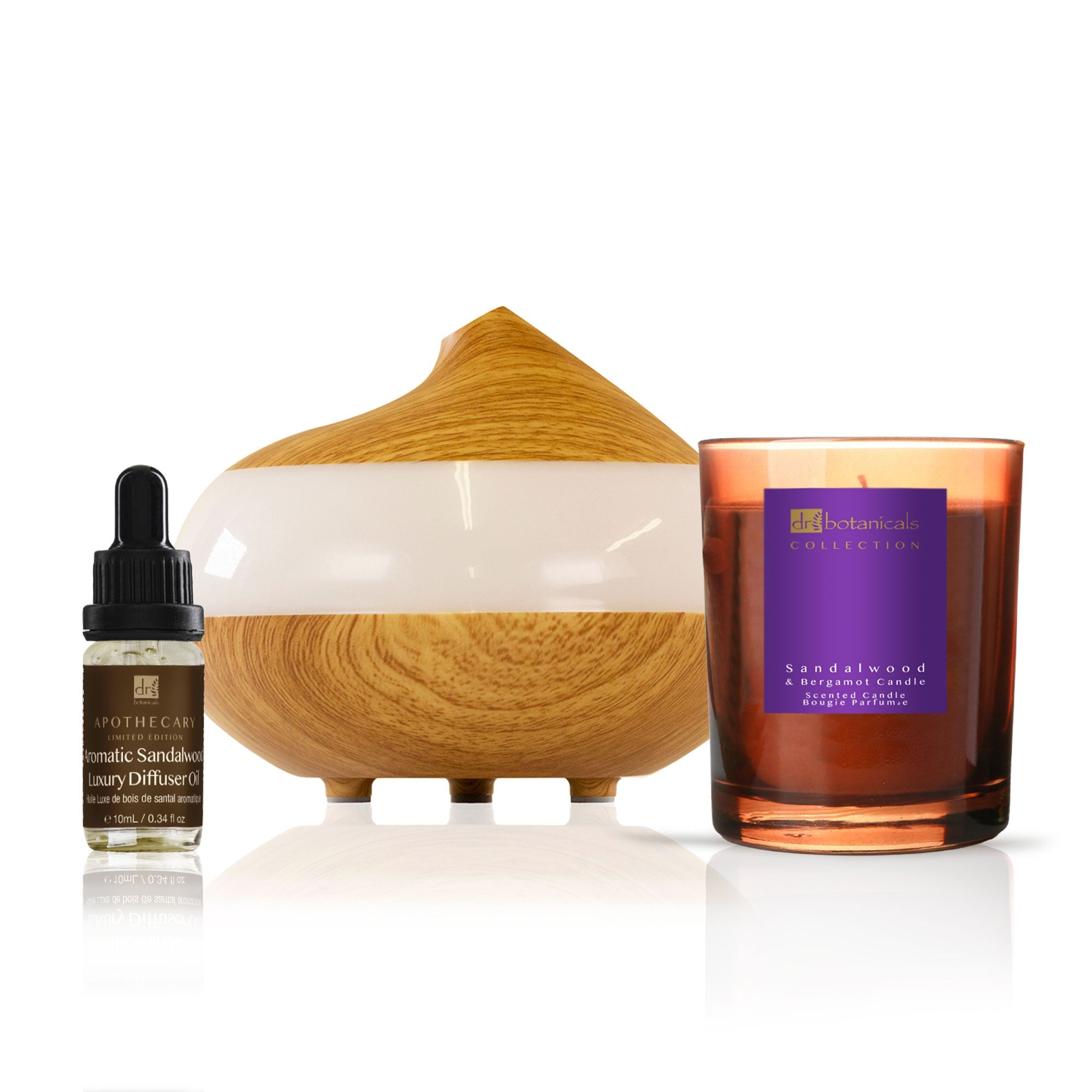 Deluxe Relaxation Sandalwood Diffuser Kit with Sandalwood & Bergamot Candle