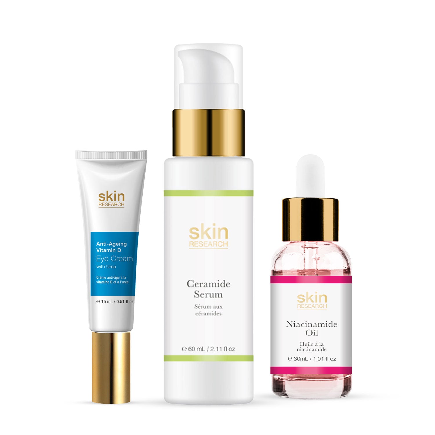 Skin Research Anti-Ageing Vitamin D Eye Cream 15ml + Ceramide Serum 60ml + Niacinamide Oil 30ml - skinChemists