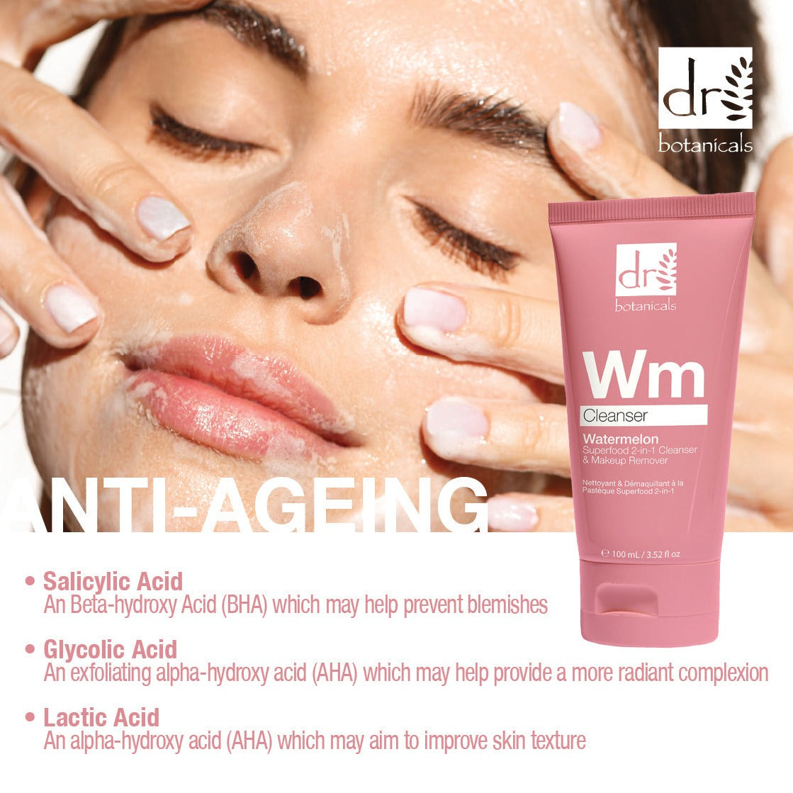 Watermelon Superfood 2-in-1 Cleanser & Makeup Remover with Glycolic Acid, Salicylic Acid & Lactic Acid 100ml