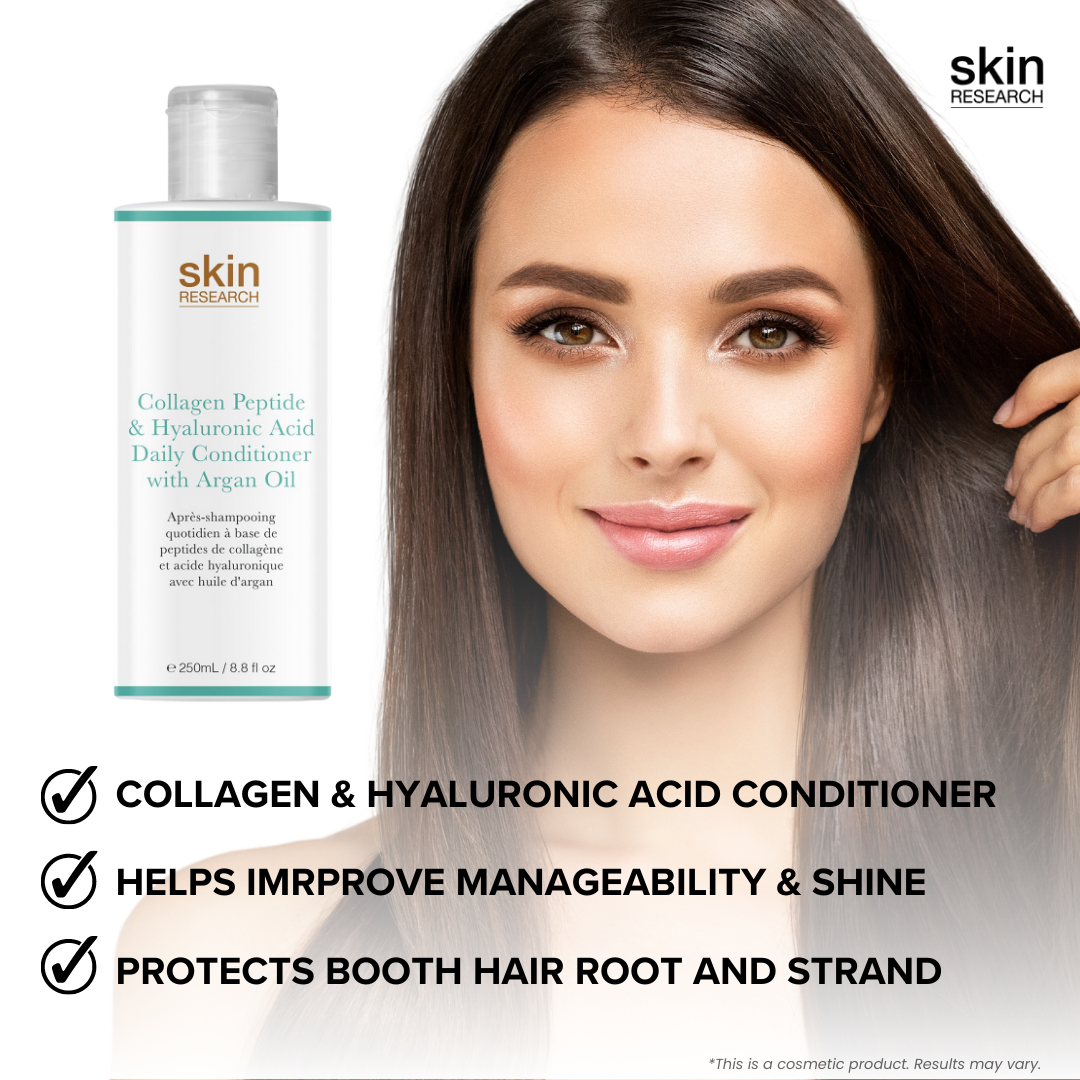 Skin Research Après-shampoing quotidien aux peptides de collagène et à l'acide hyaluronique avec huile d'argan 250 ml 