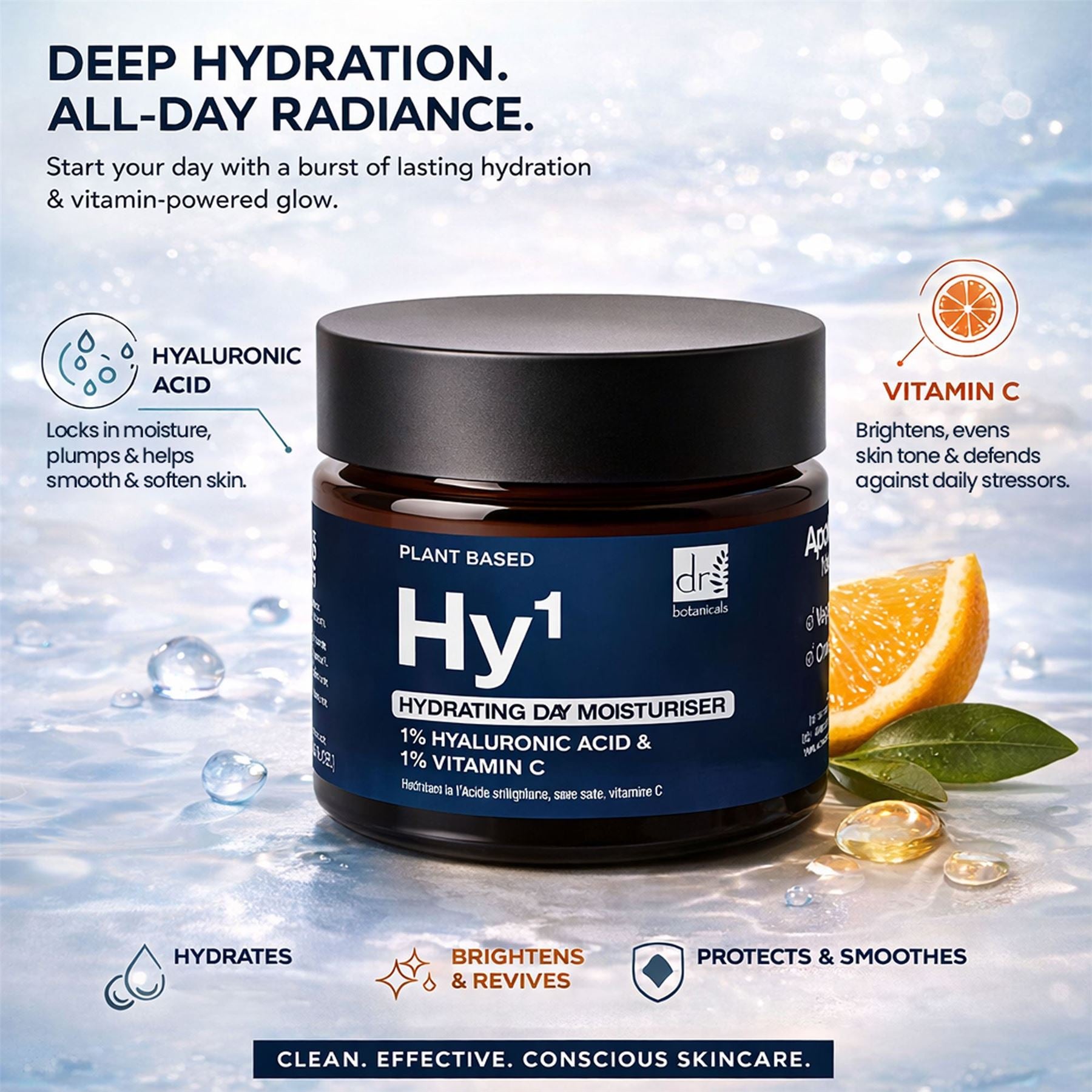 Feuchtigkeitsspendende Tagescreme mit 1 % Hyaluronsäure und 1 % Vitamin C, 60 ml