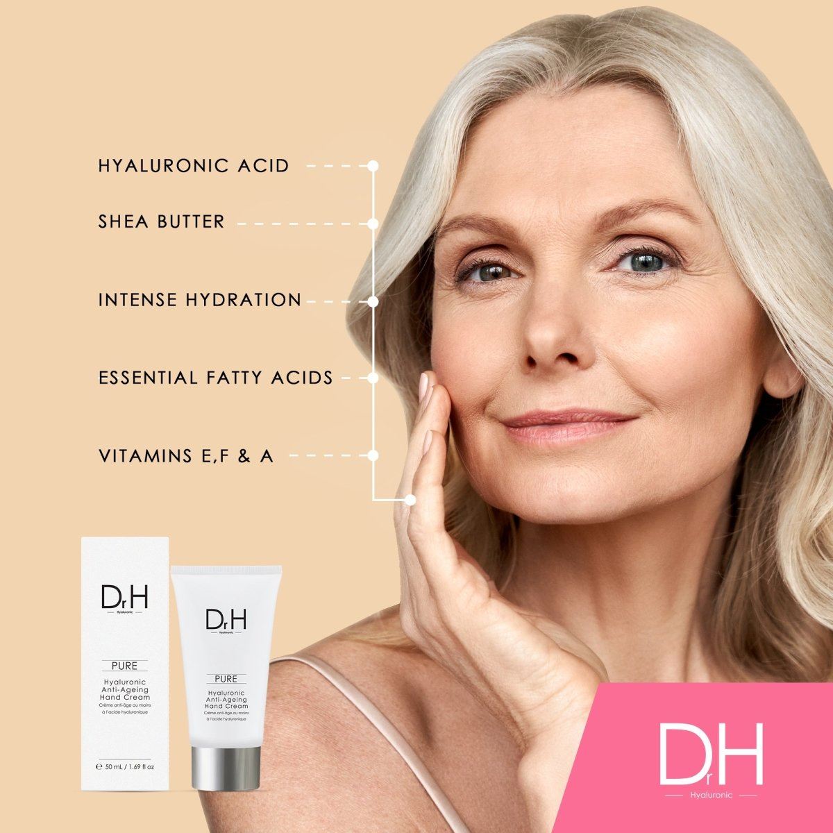 Hochwertige Anti-Aging-Handcreme mit Hyaluronsäure, 50 ml