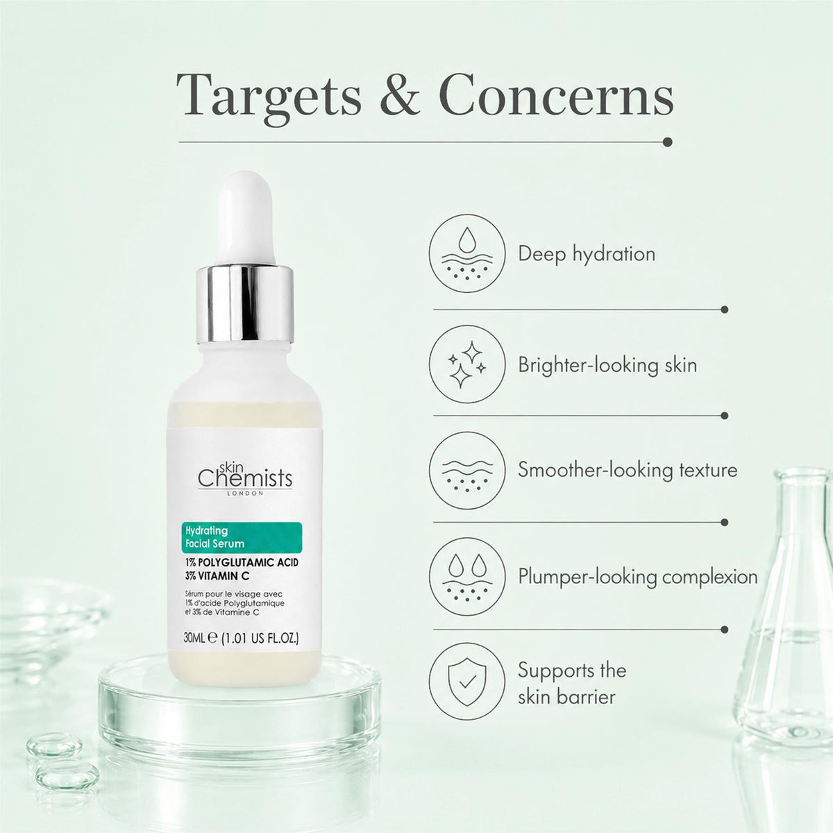 Feuchtigkeitsspendendes Gesichtsserum mit 1 % Polyglutaminsäure und 3 % Vitamin C 30ml