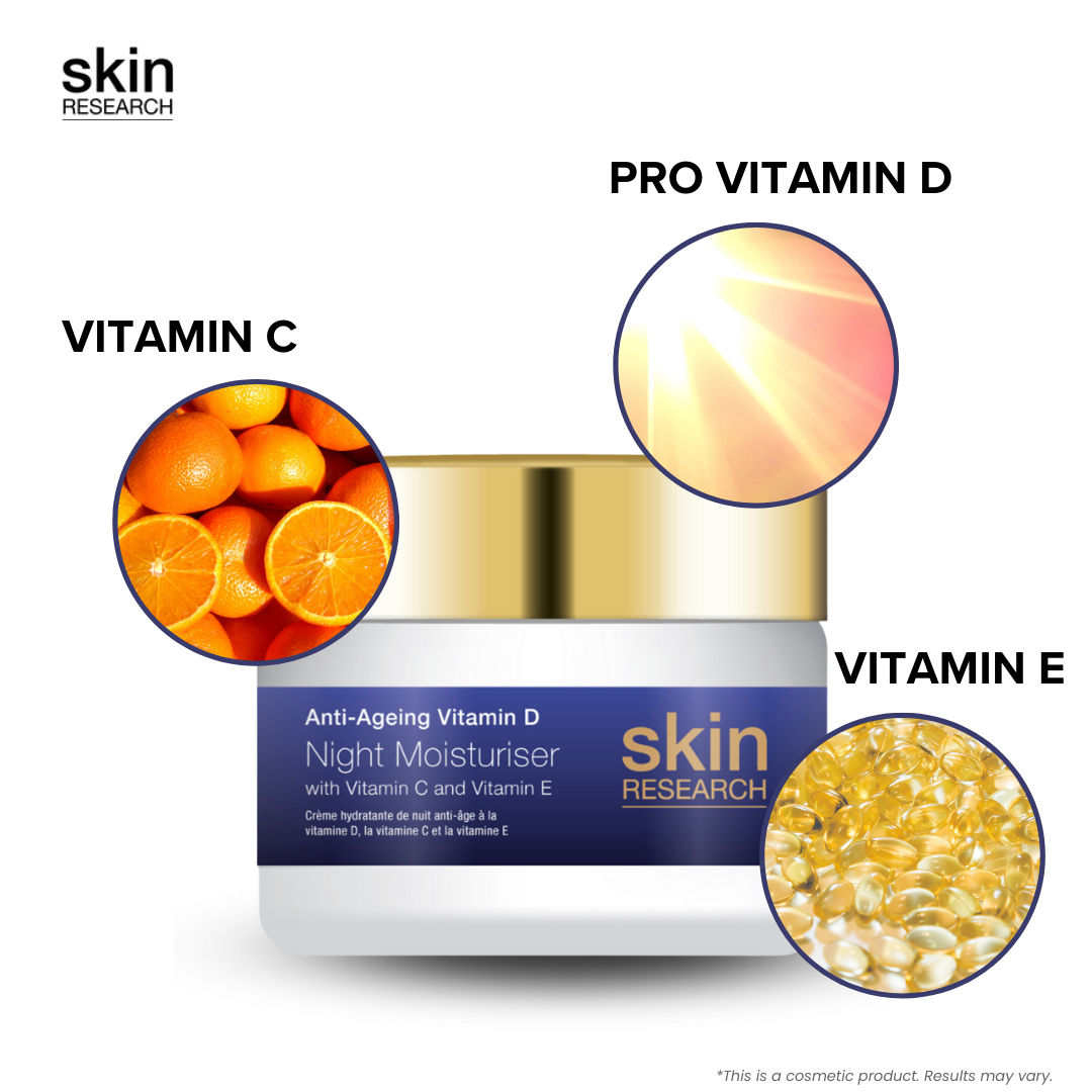 Skin Research Anti-Ageing Vitamin D Hyaluronic Acid & Vitamin C Night Moisturiser 50ml Twin Value Savings Pack - skinChemists