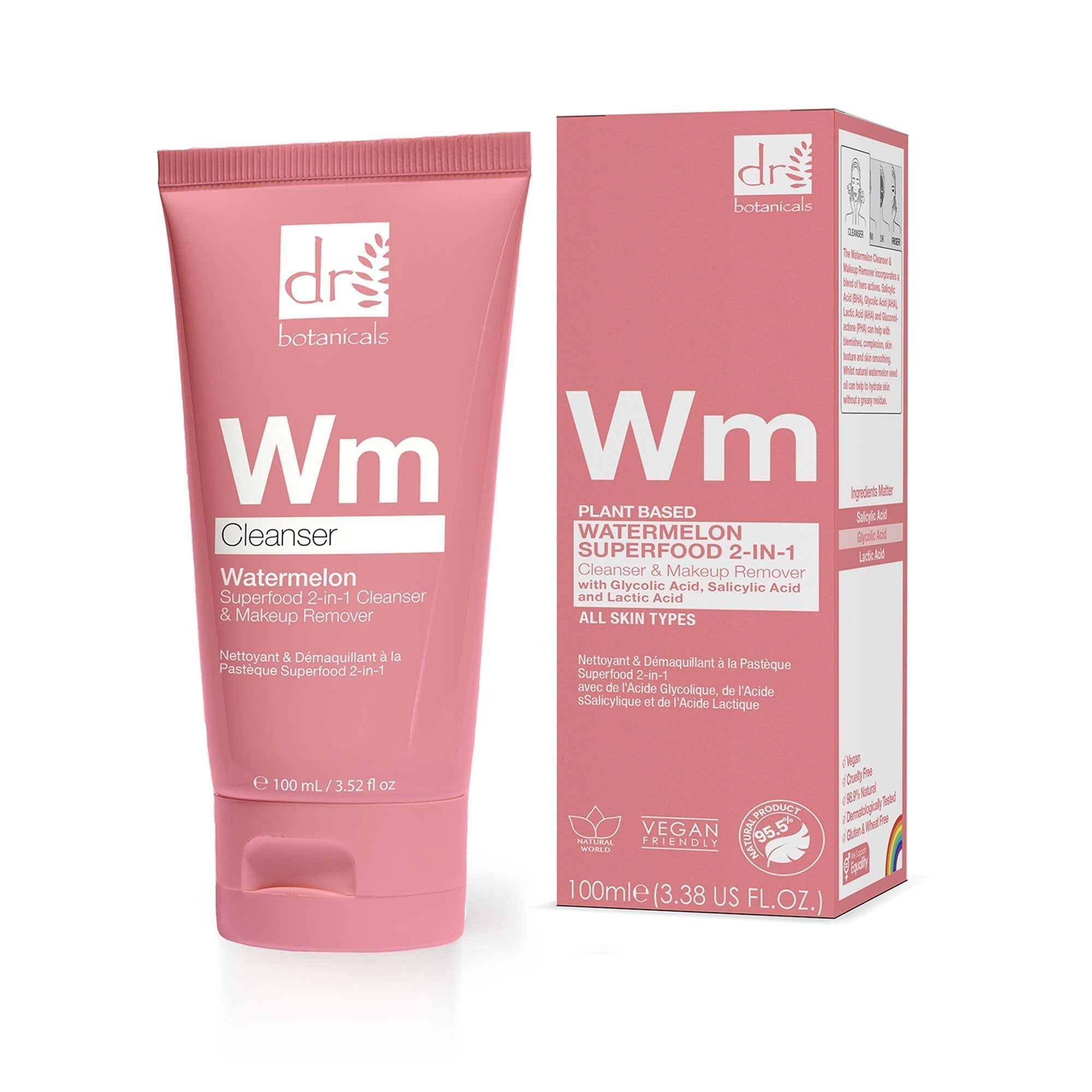 Watermelon Superfood 2-in-1 Cleanser & Makeup Remover with Glycolic Acid, Salicylic Acid & Lactic Acid 100ml x 2 Duo Pack